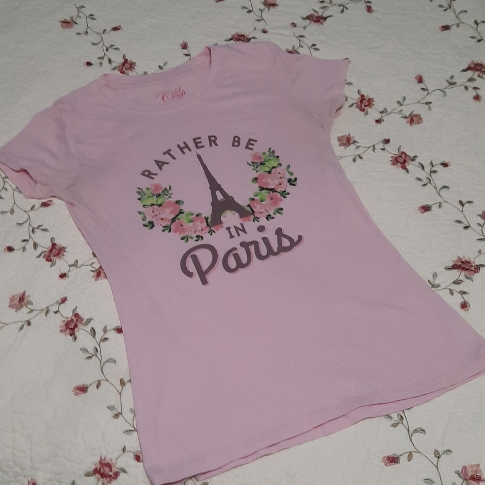 Juniors medium pink Paris graphic tee